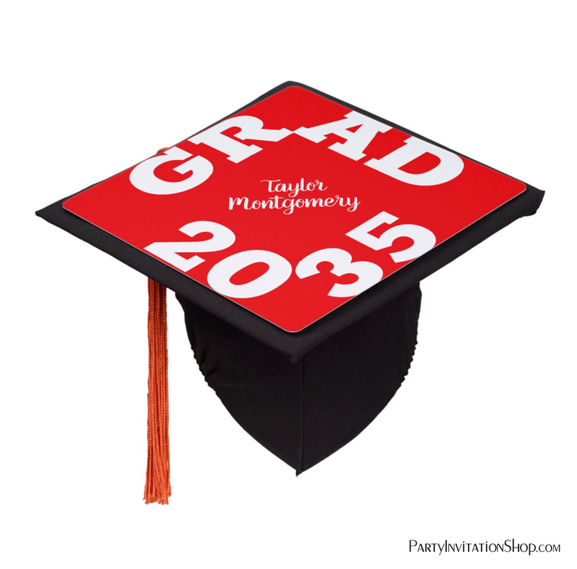 Red and White Graduation Cap Topper