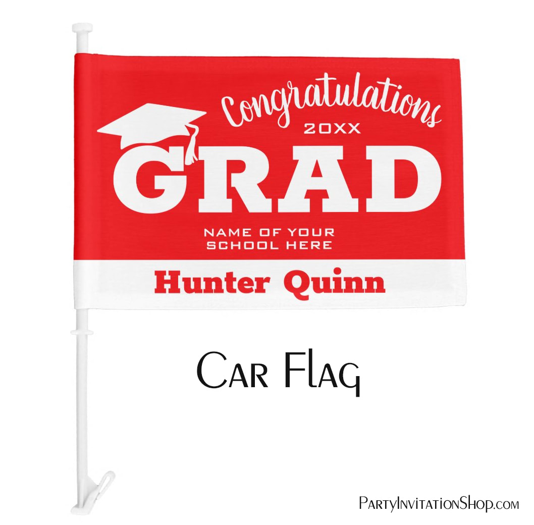 Red and White Graduation Car Flag Personalized