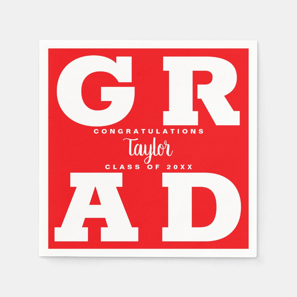 Red and White Graduation Party Napkins Personalized
