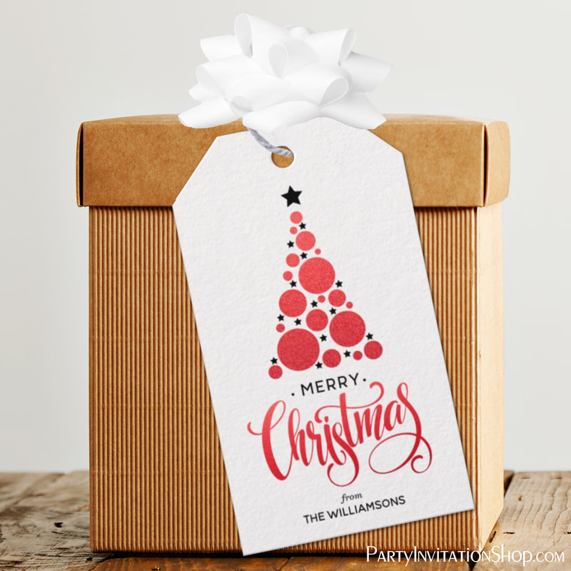 Modern Red Christmas Tree Holiday Gift Tags