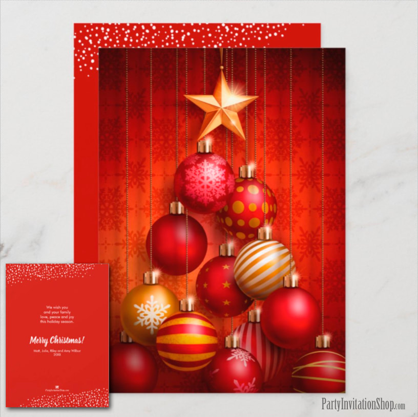 Red Ornaments Christmas Holiday Greeting Cards