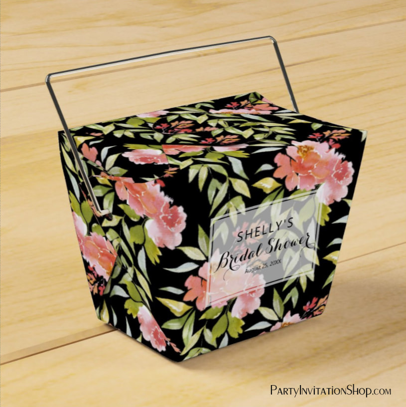 Lush Red Floral Greenery Bridal Shower Takeout Favor Box