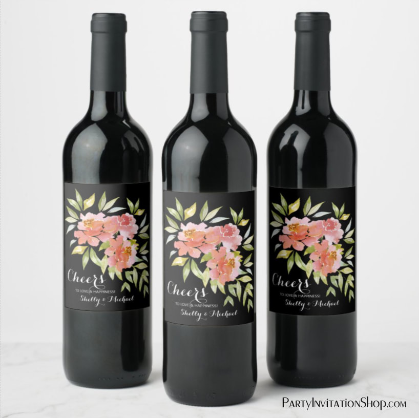 Personalized Floral Cheers Wedding Wine Labels