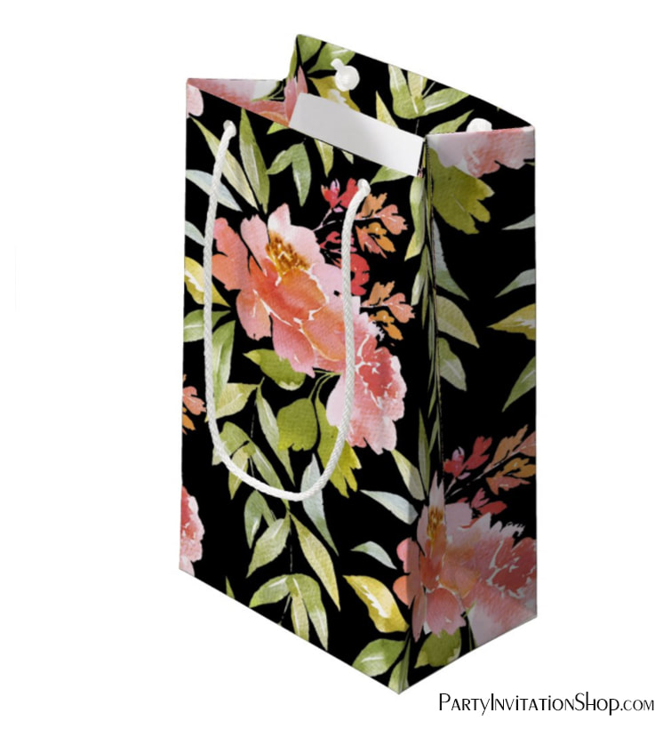 Watercolor Red Floral on Black Small Gift Bags
