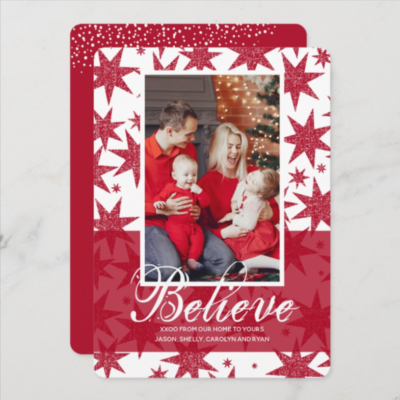 Red Glitter Stars Christmas Photo Holiday Cards