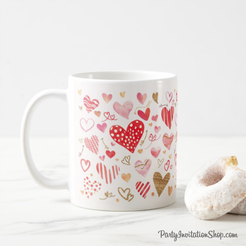 Red Pink Gold Hearts Love You Forever Coffee Mug - great for mother's day, birthdays, one for you and one for your best friend.