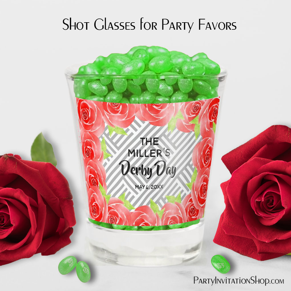 Red Roses Black White Stripes Kentucky Derby Shot Glass Party Favors