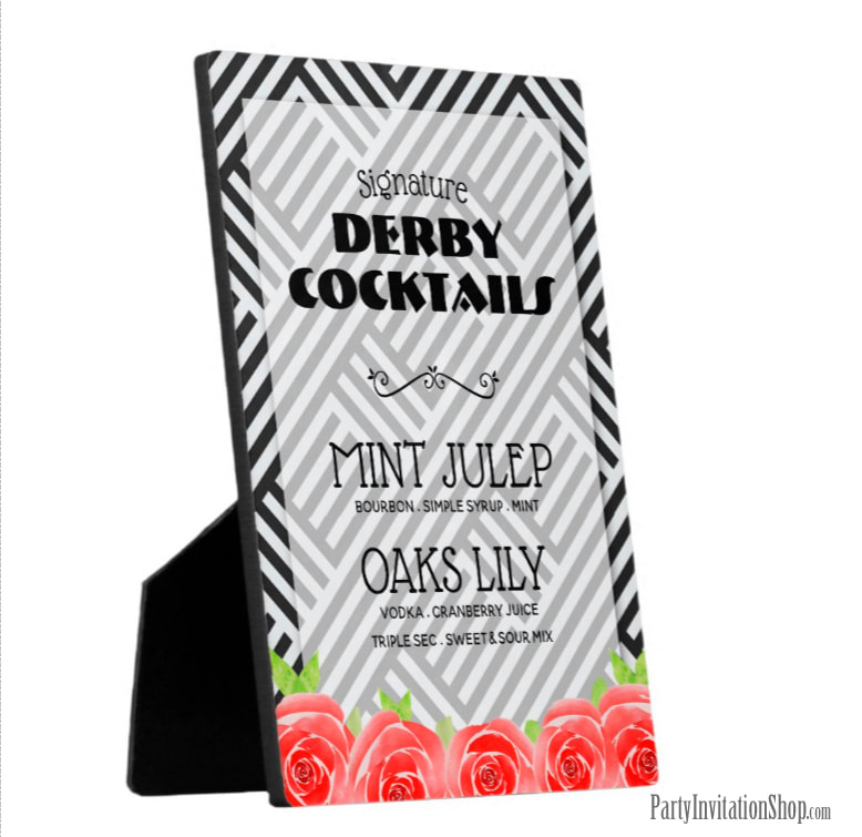 Signature Derby Cocktails Sign: Boxed Stripes & Red Roses Kentucky Derby Party Supplies PLUS invitations, favors, and more. 