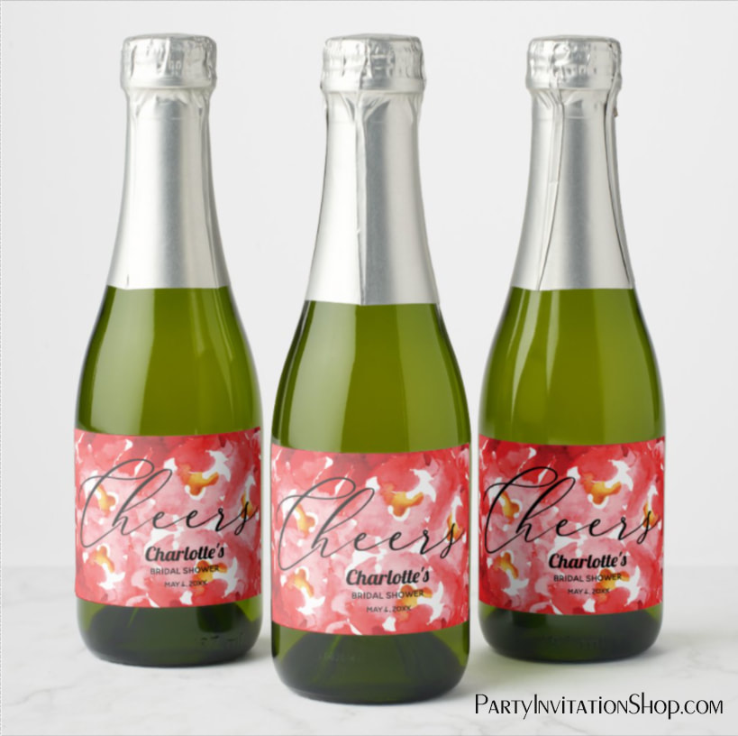 Watercolor Red Roses Bridal Shower Mini Champagne Label