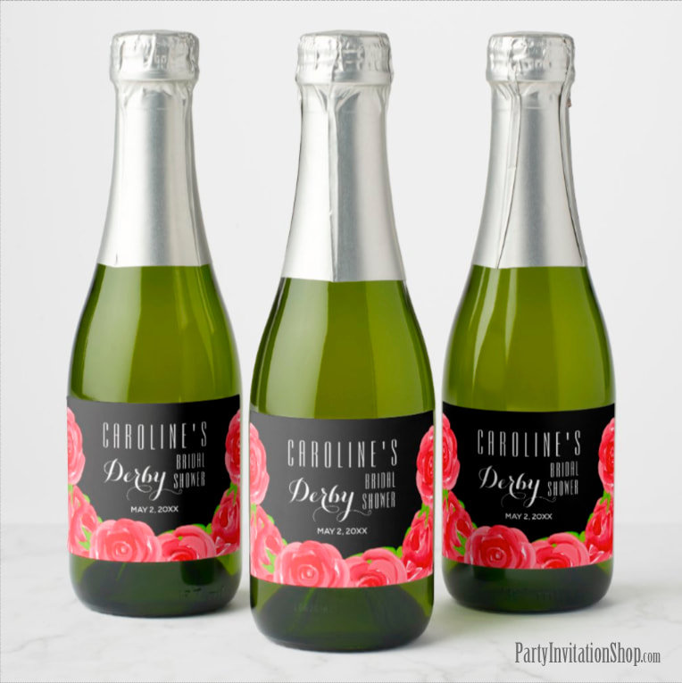Red Roses Kentucky Derby Party Mini Champagne Labels