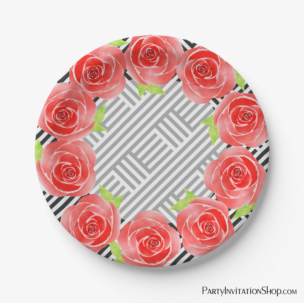 Party Paper Plates: Boxed Stripes & Red Roses Kentucky Derby Party Supplies PLUS invitations, favors, and more. 