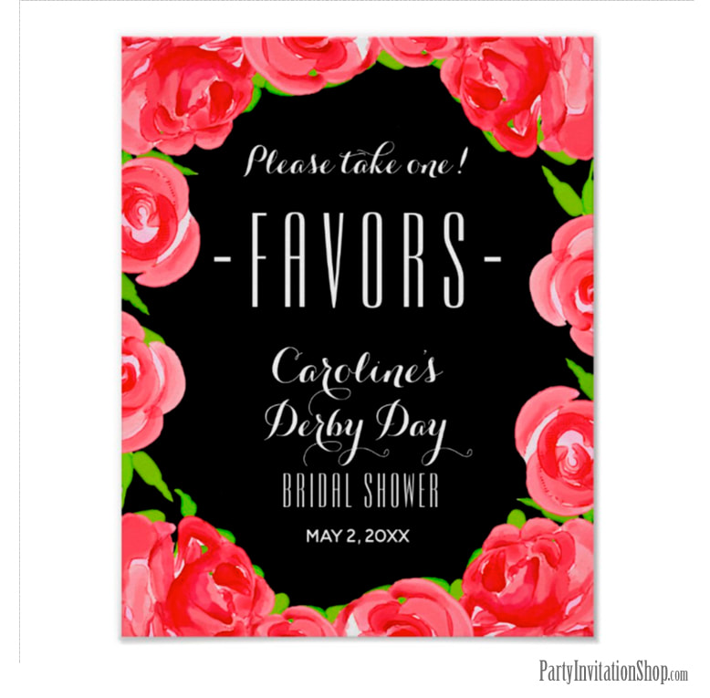 Red Roses Kentucky Derby Party Posters - FAVORS sign