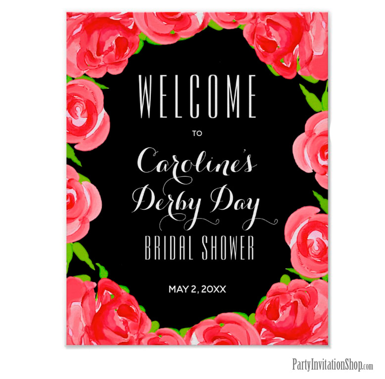 Red Roses Kentucky Derby Party Posters - WELCOME sign