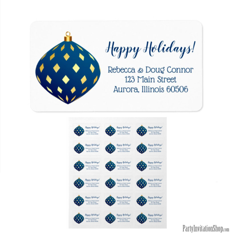 Return Address Labels - Blue and Gold Christmas Ornaments