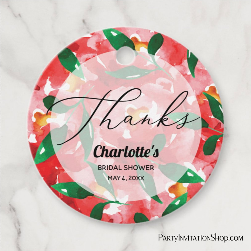Red Roses Thank You Round Favor Tags