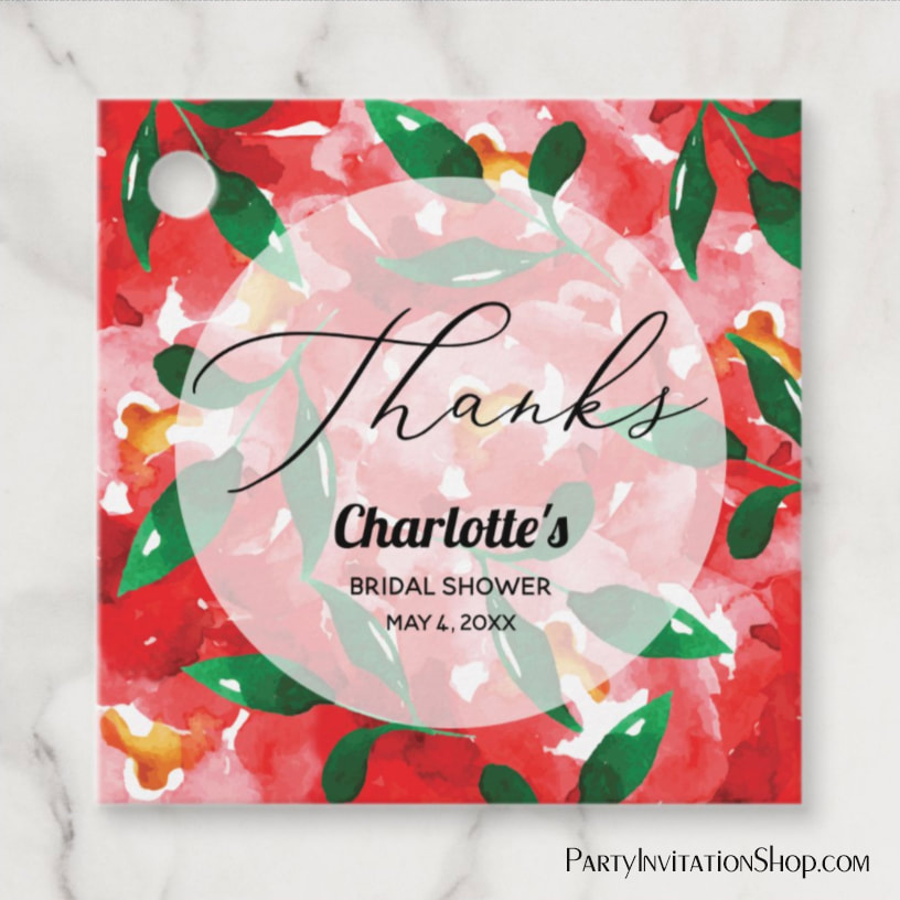 Red Roses Thank You Square Favor Tags