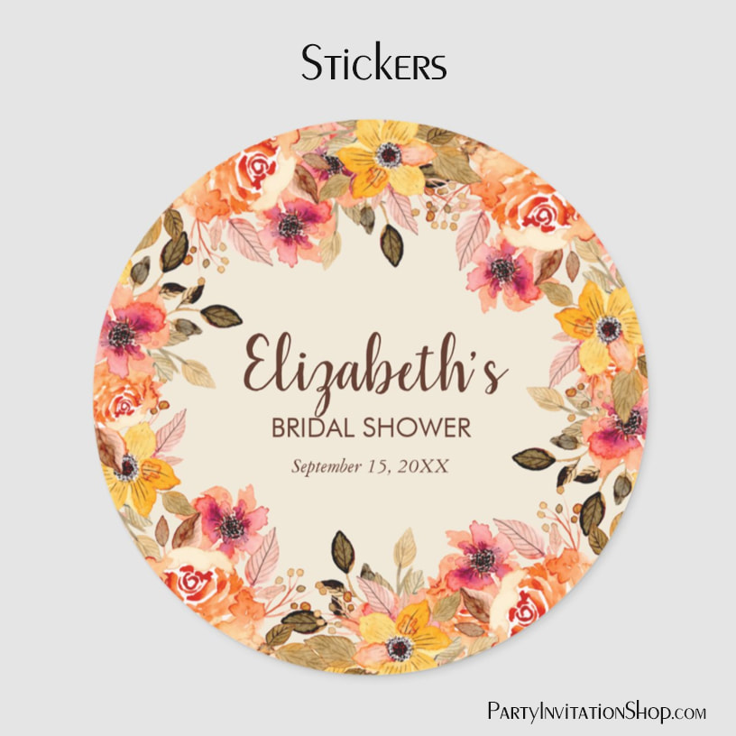 Autumn Watercolor Flowers Bridal Shower Classic Round Stickers