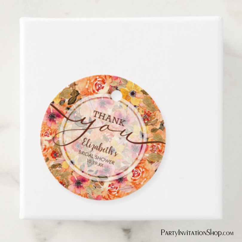Chic Autumn Flowers Bridal Shower Thank You Favor Tags