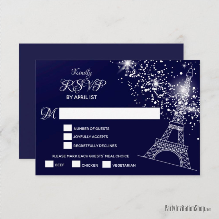 Quinceañera Eiffel Tower Starry Night Sky RSVP Cards