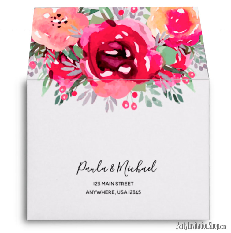 Watercolor Garden Flowers RSVP Printed Address Envelopes