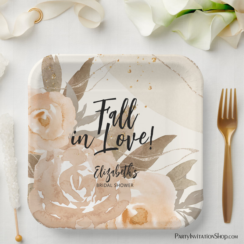 Rustic Fall in Love Autumn Flowers Paper Plates