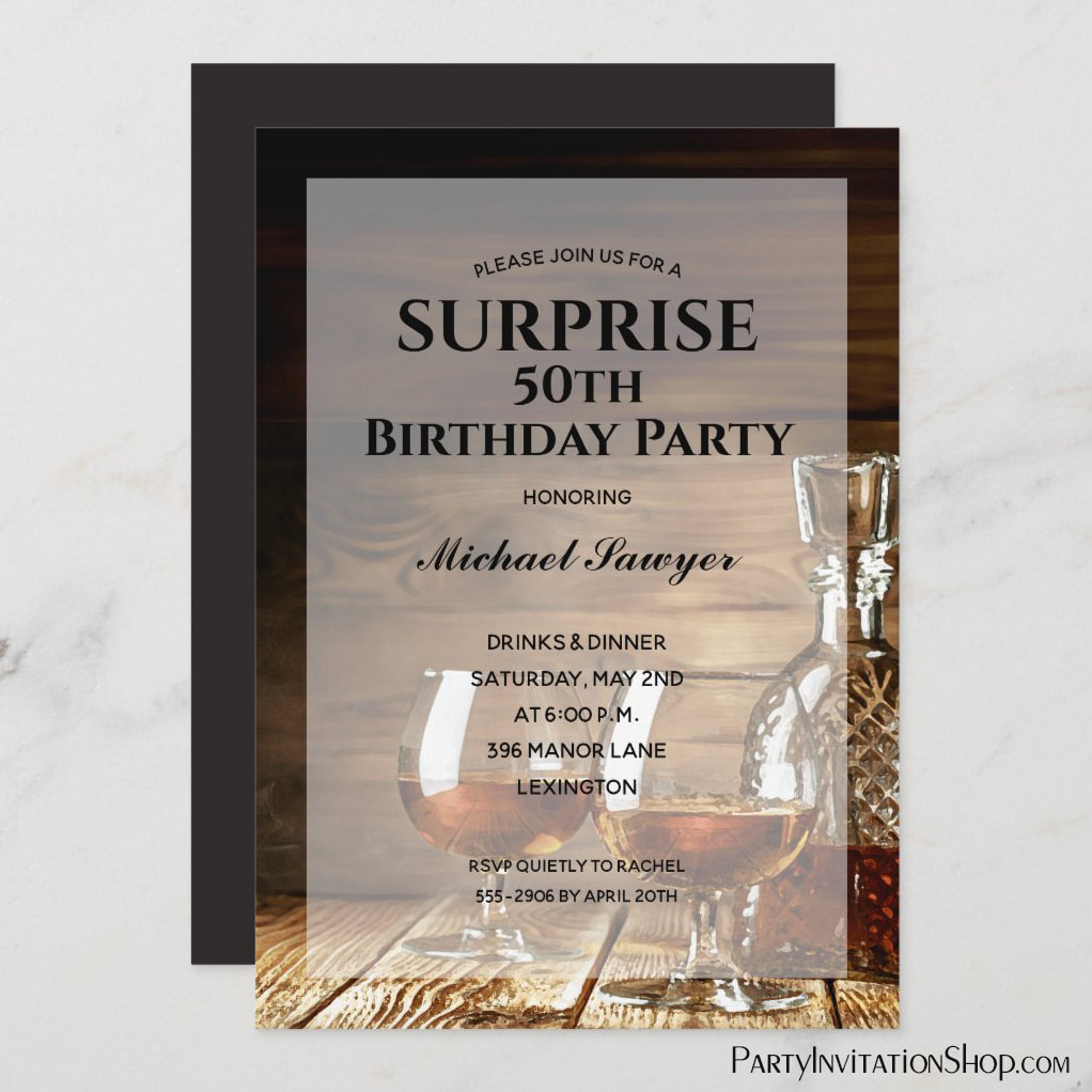Rustic Whiskey 50th Birthday Party Invitations