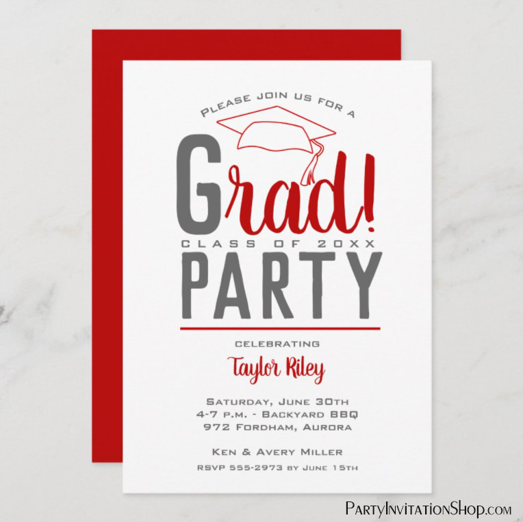 Scarlet and Gray Graduation Party Invitation