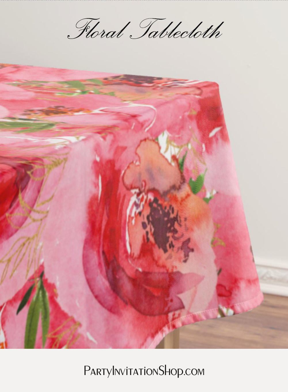 Watercolor Pink Floral Tablecloth