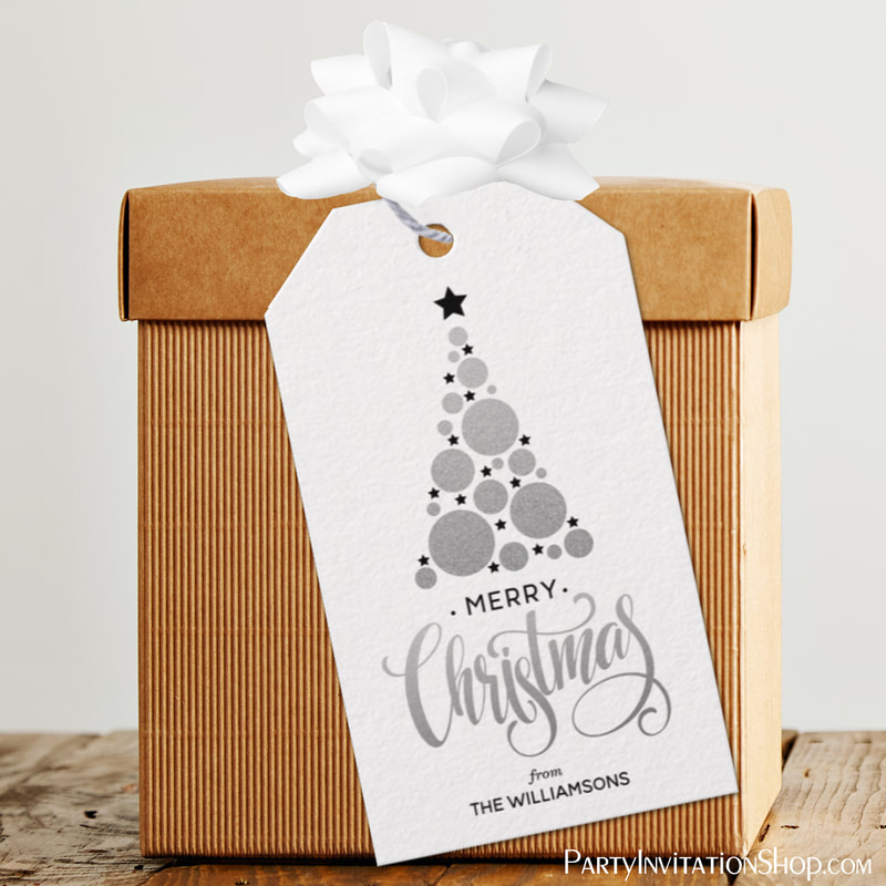 Modern Silver Christmas Tree Holiday Gift Tags