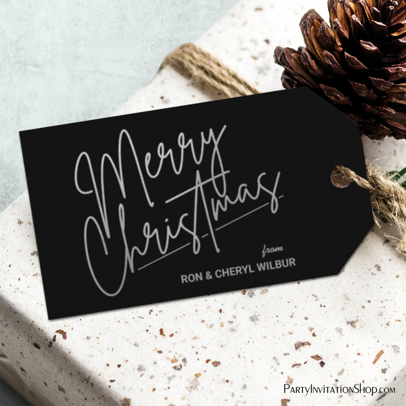 Silver Merry Christmas Luxe Black Gift Tags