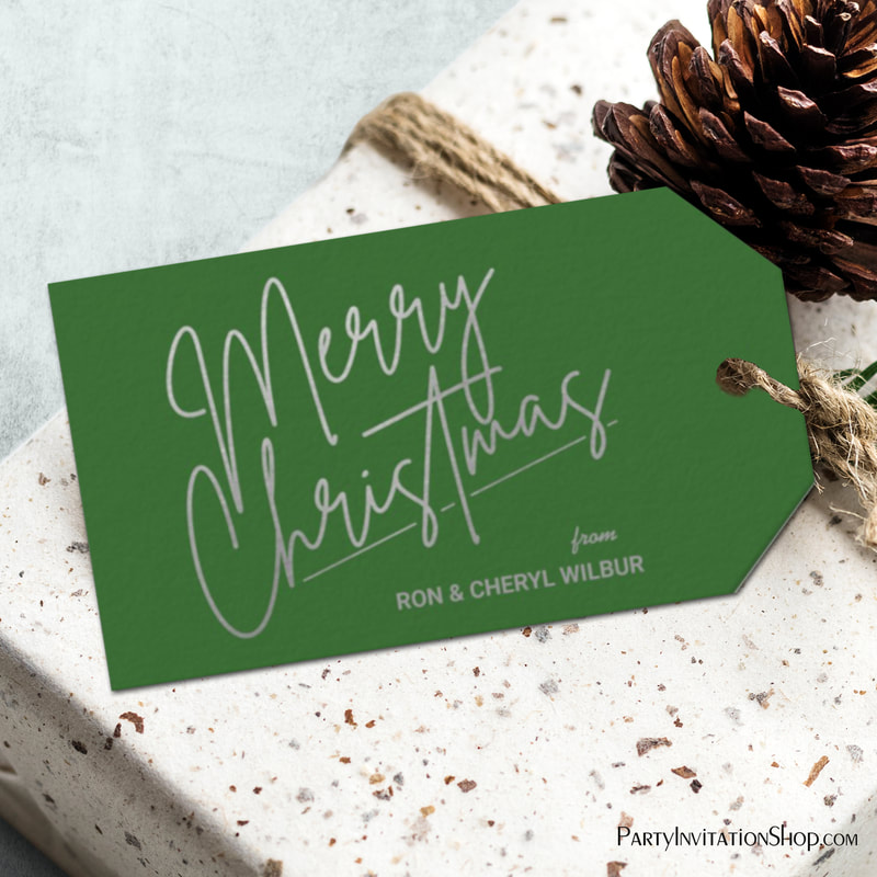 Silver Merry Christmas Green Gift Tags