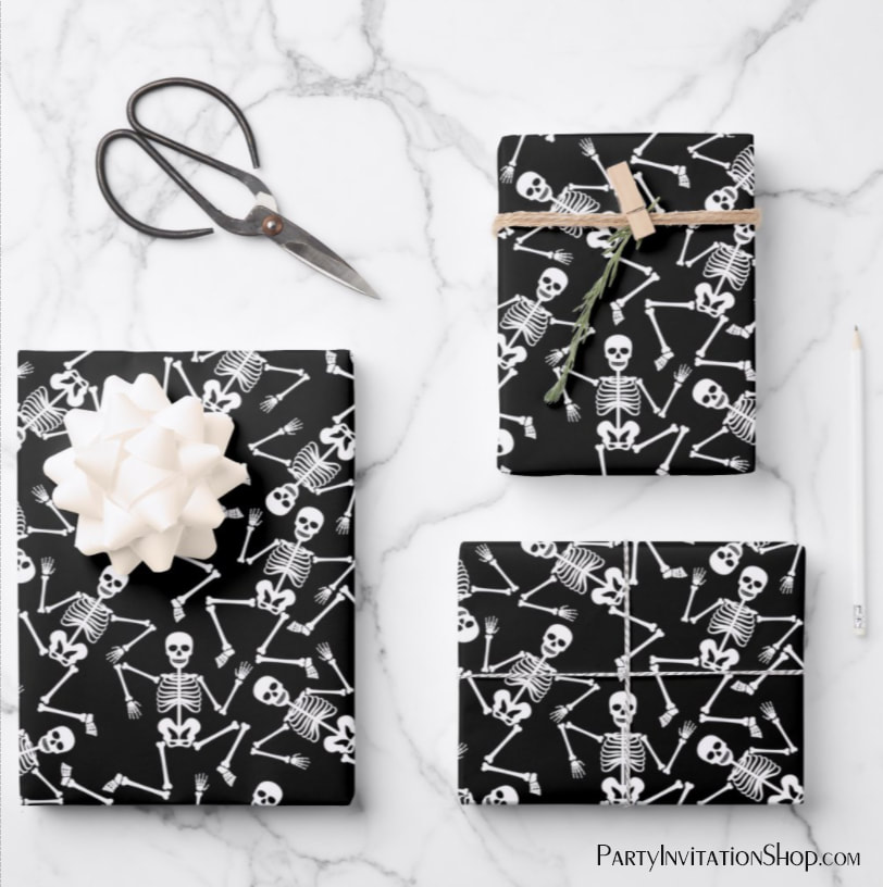 Skeletons on Black Wrapping Paper Sheets