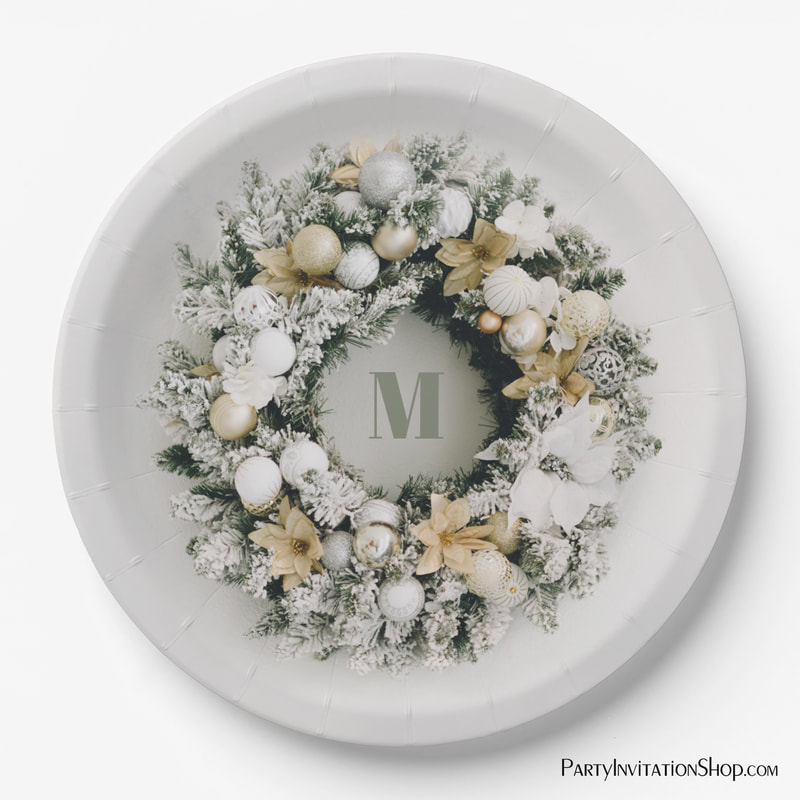 Snowy Pine Christmas Wreath Paper Plates