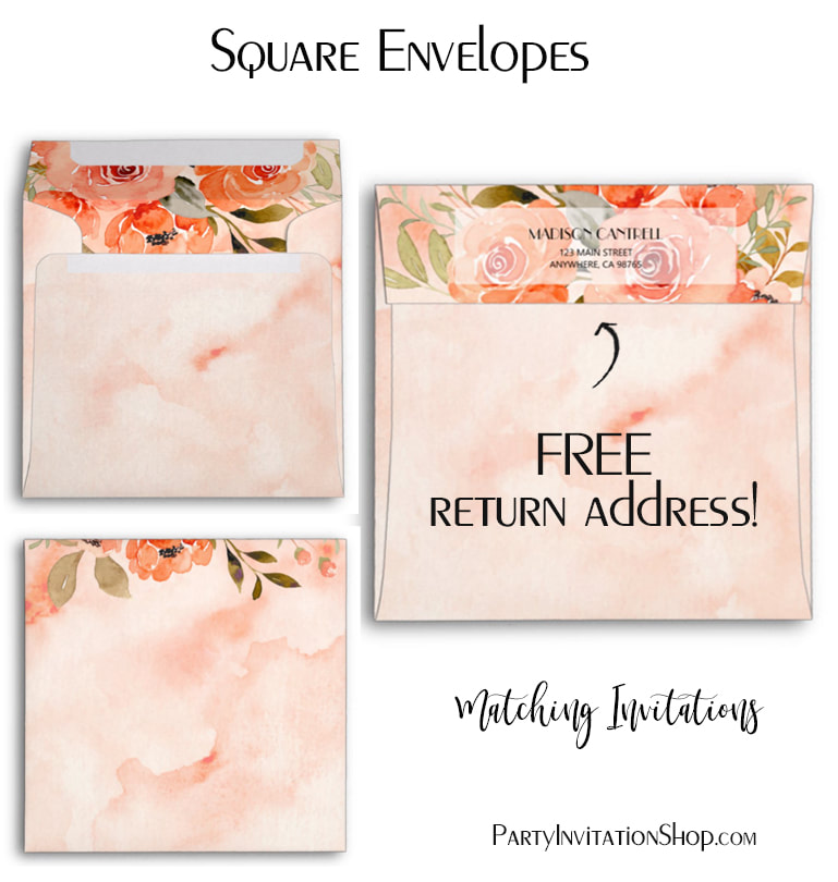 Watercolor Orange Floral Square Envelopes