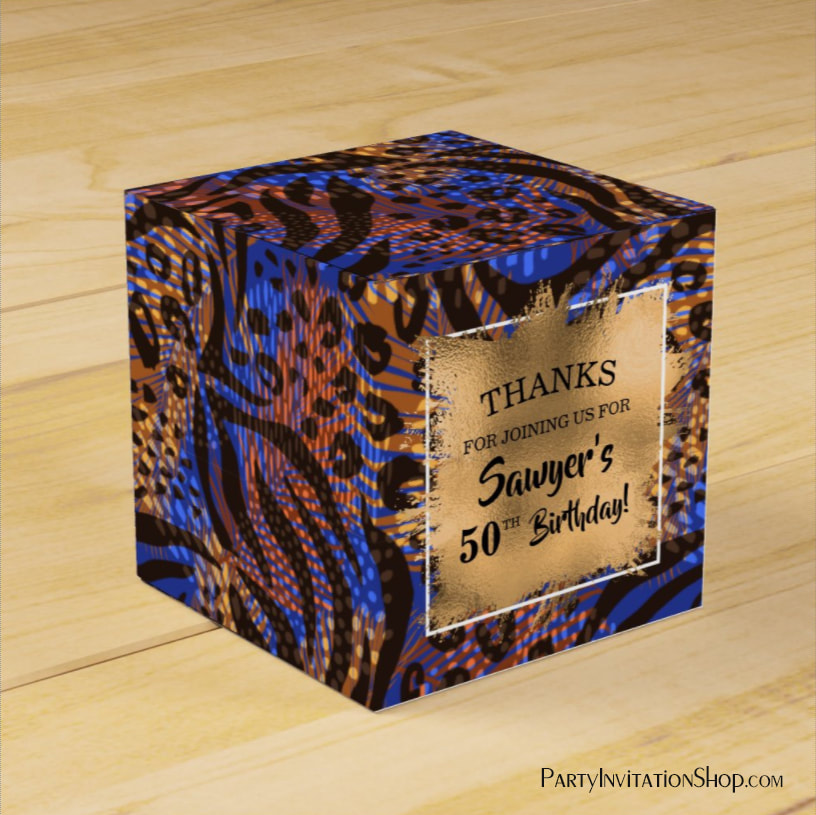 Modern Blue Brown Wild Animal Print Favor Boxes