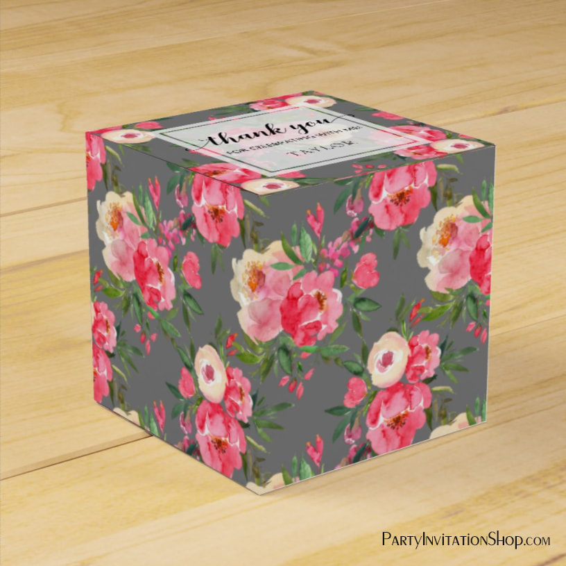 Peonies Flowers on Gray Square Favor Box