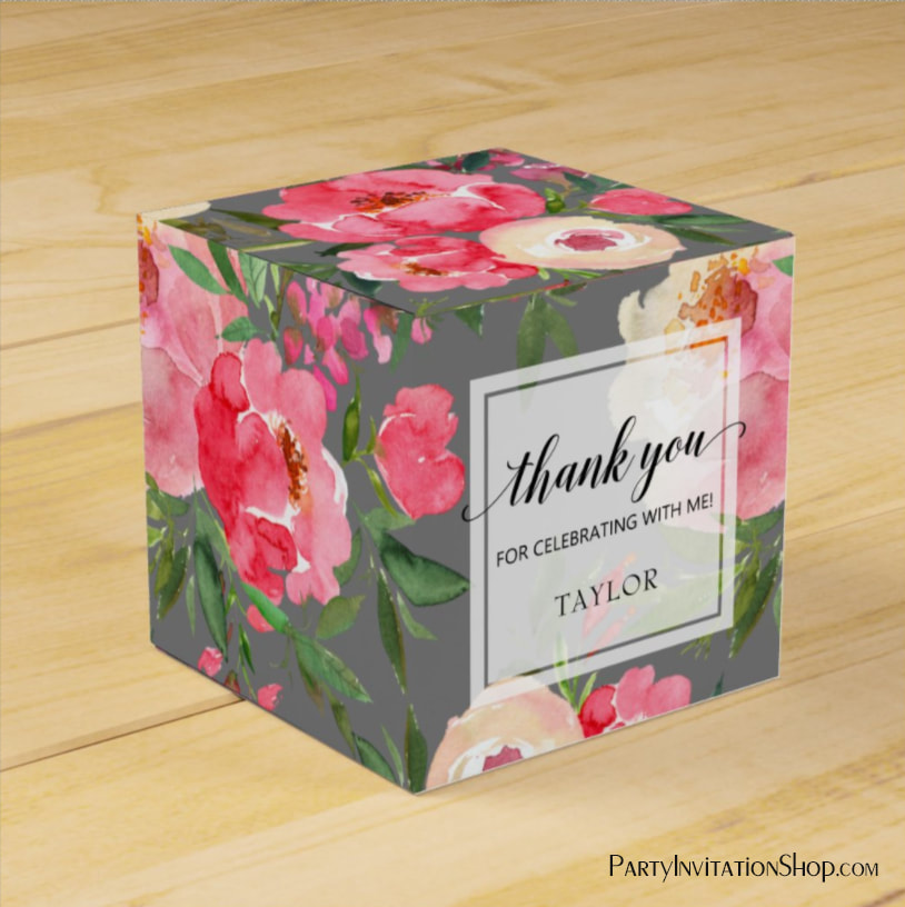Peonies Flowers on Gray Square Favor Box