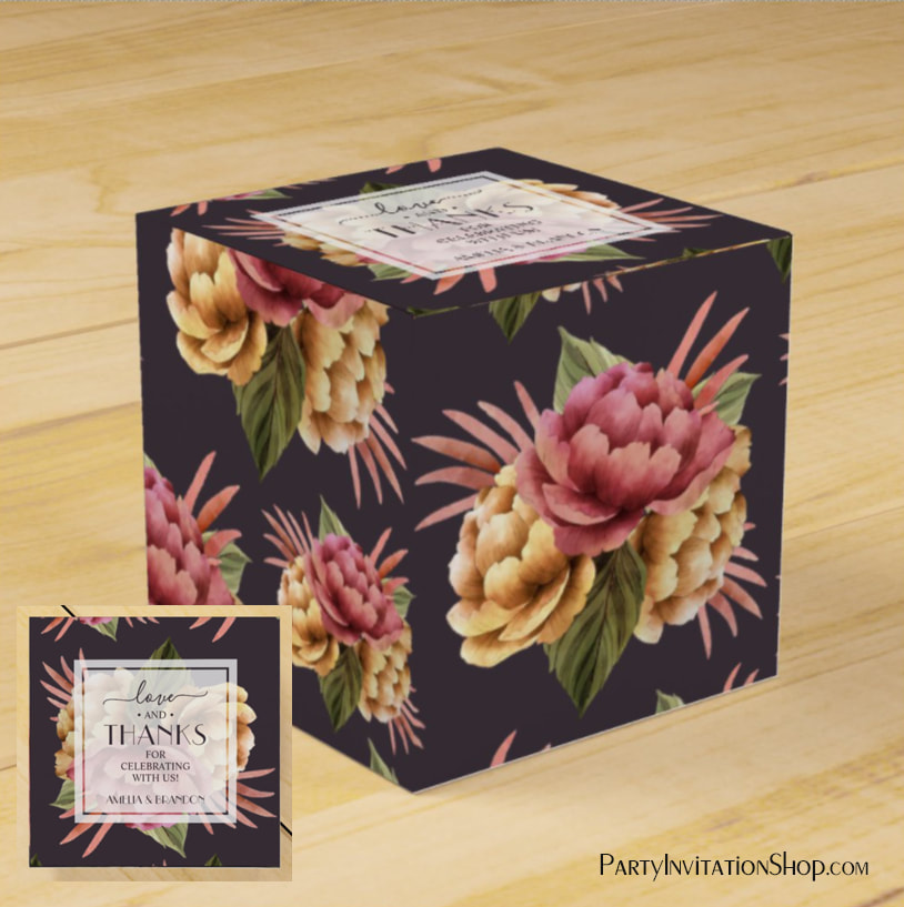 Chic Peony Flowers on Purple Brown Favor Box