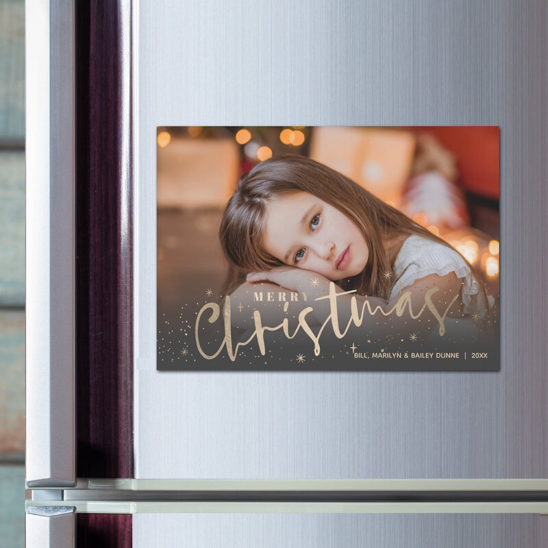 Gold Merry Christmas Photo Magnetic Cards