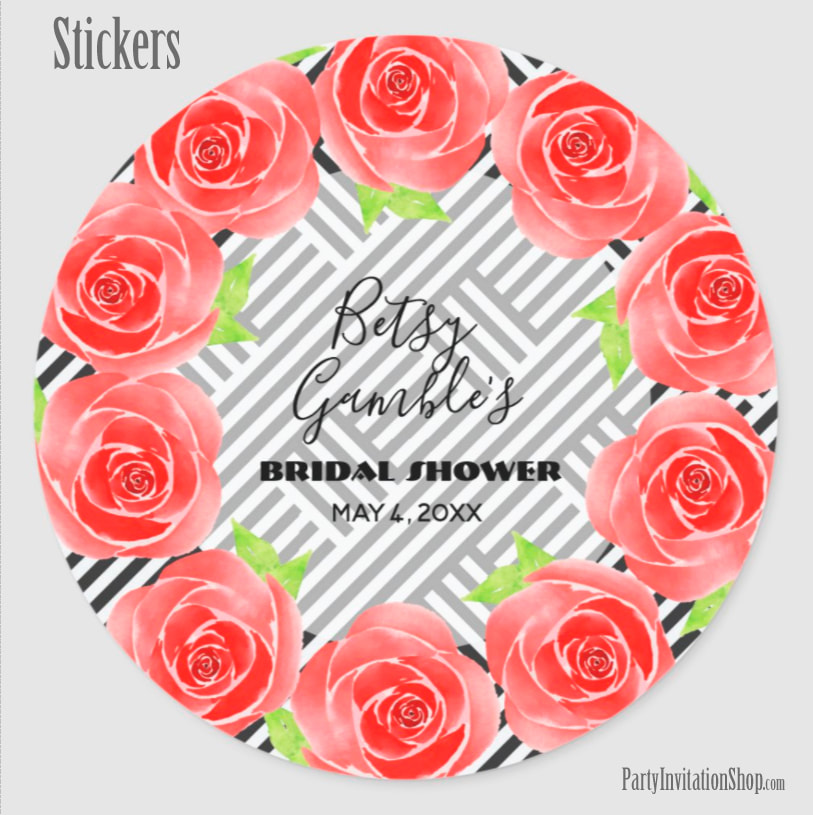 Red Roses Kentucky Derby Bridal Shower Stickers