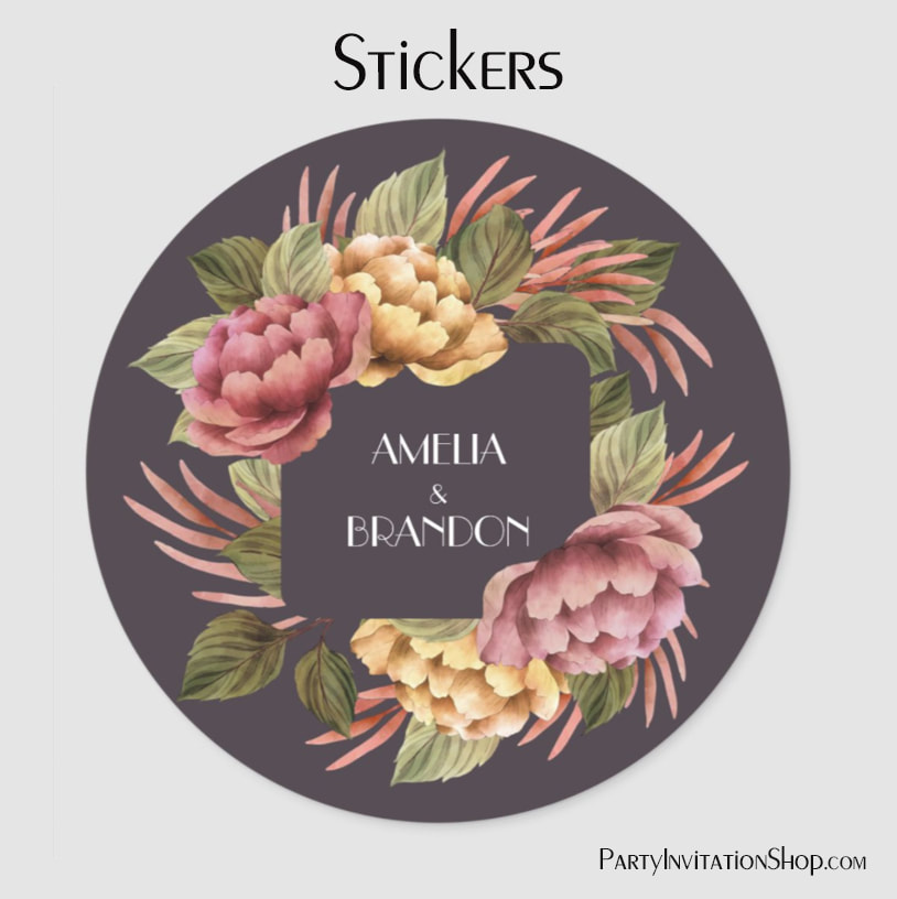 Dramatic Floral Wedding Classic Round Stickers