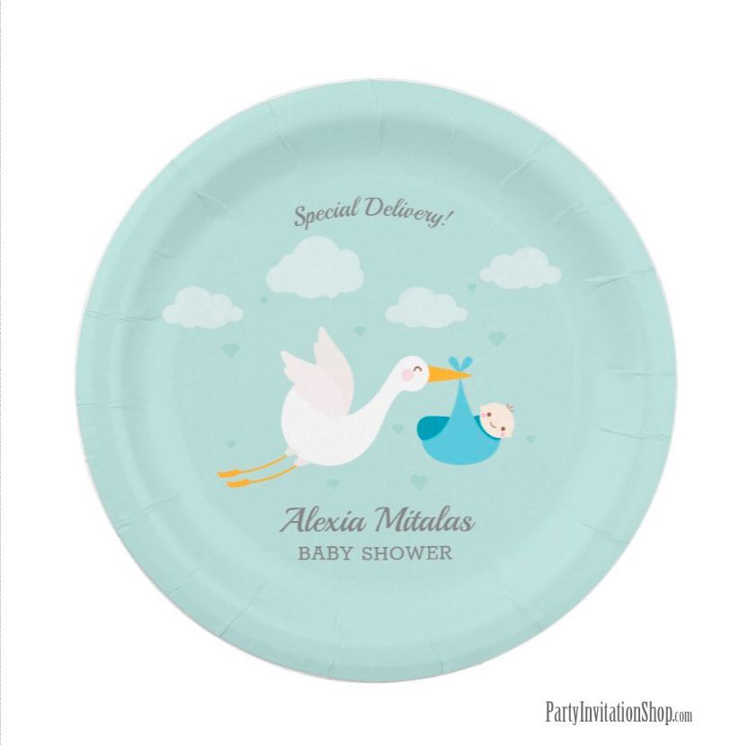 Stork Boy Baby Bundle Baby Shower Paper Plate