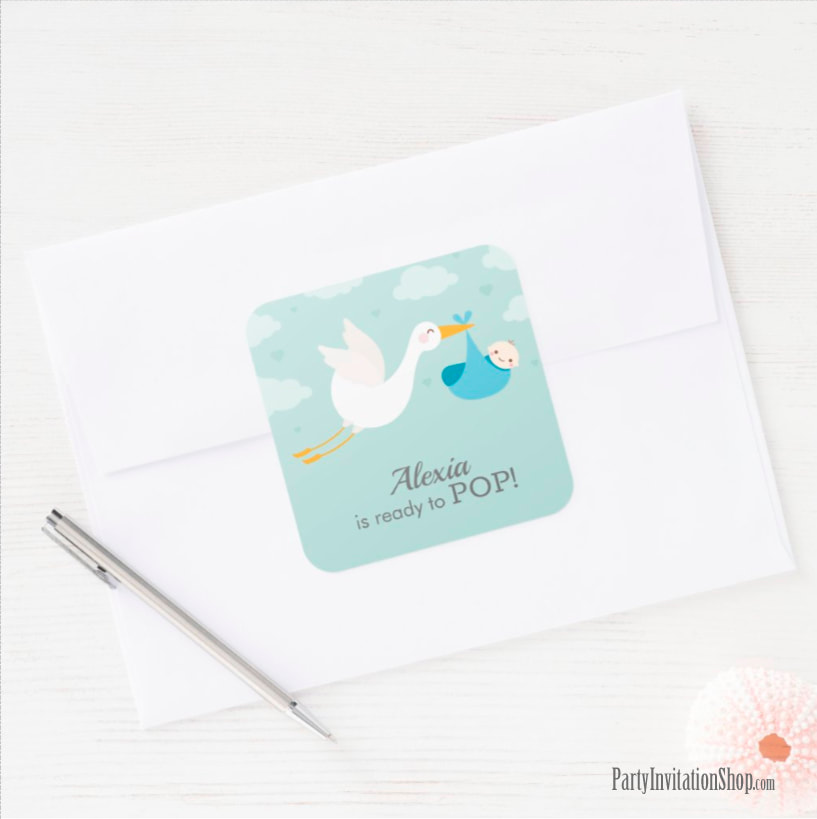 Stork Clouds and Blue Boy Bundle Baby Shower Square Sticker