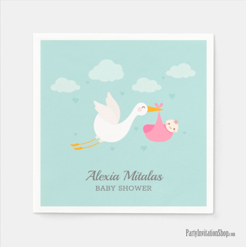 Stork Girl Baby Bundle Baby Shower Napkins