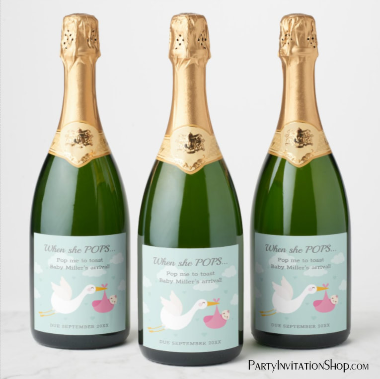 Pink Stork Bundle Pop It Champagne Bottle Labels