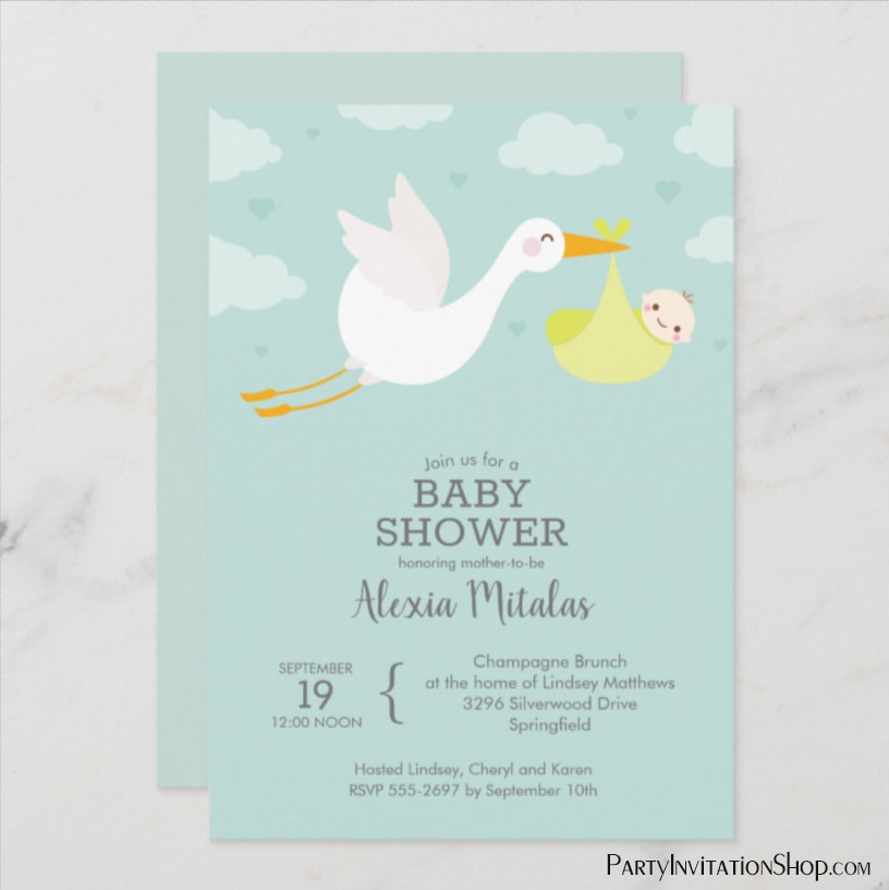 Stork and Yellow Bundle Baby Shower Invitations
