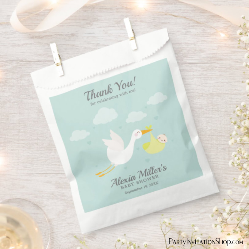 Stork and Yellow Bundle Unisex Baby Shower Favor Bag