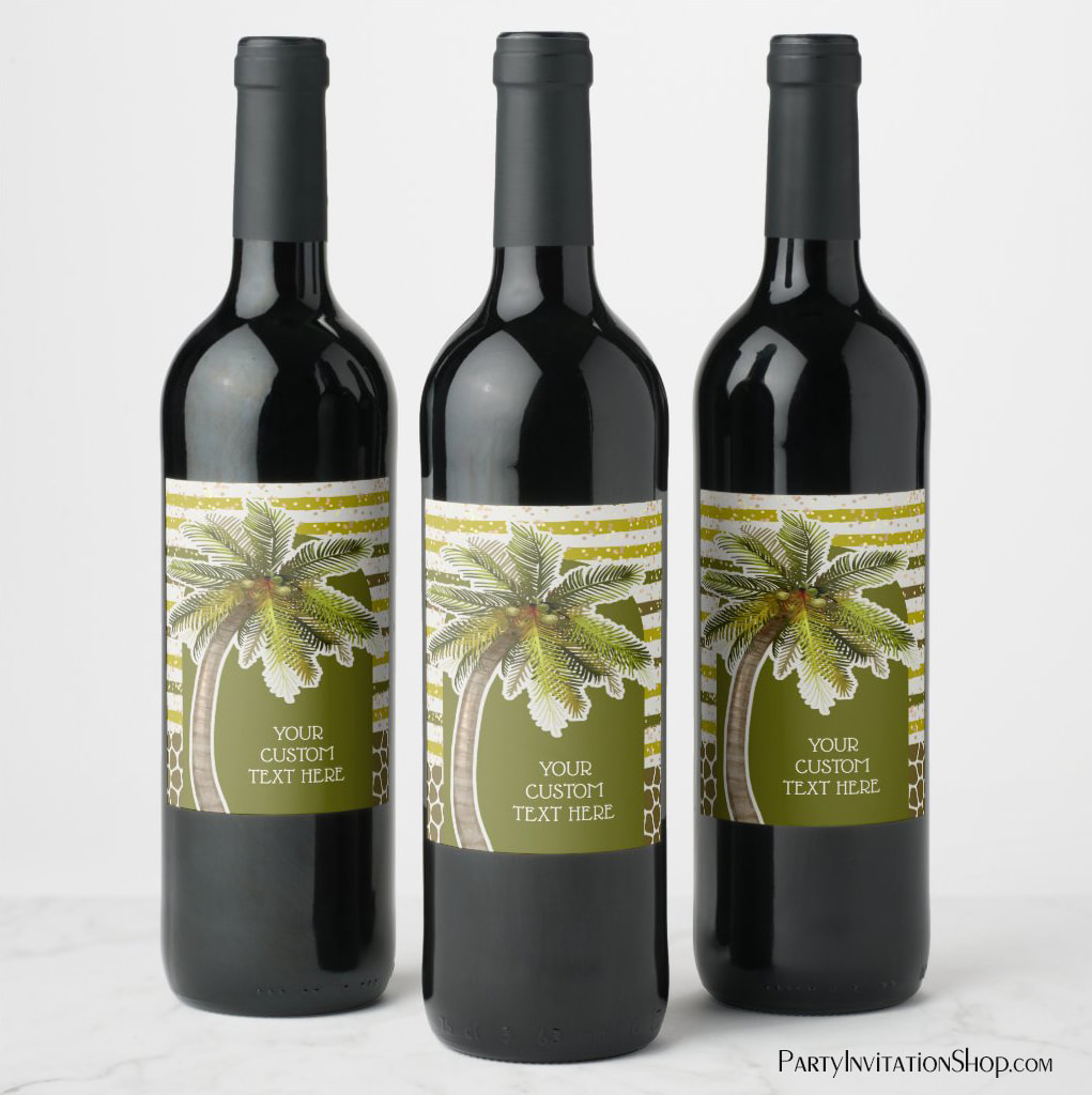 Customize these Summer Palm Tree Wine Labels