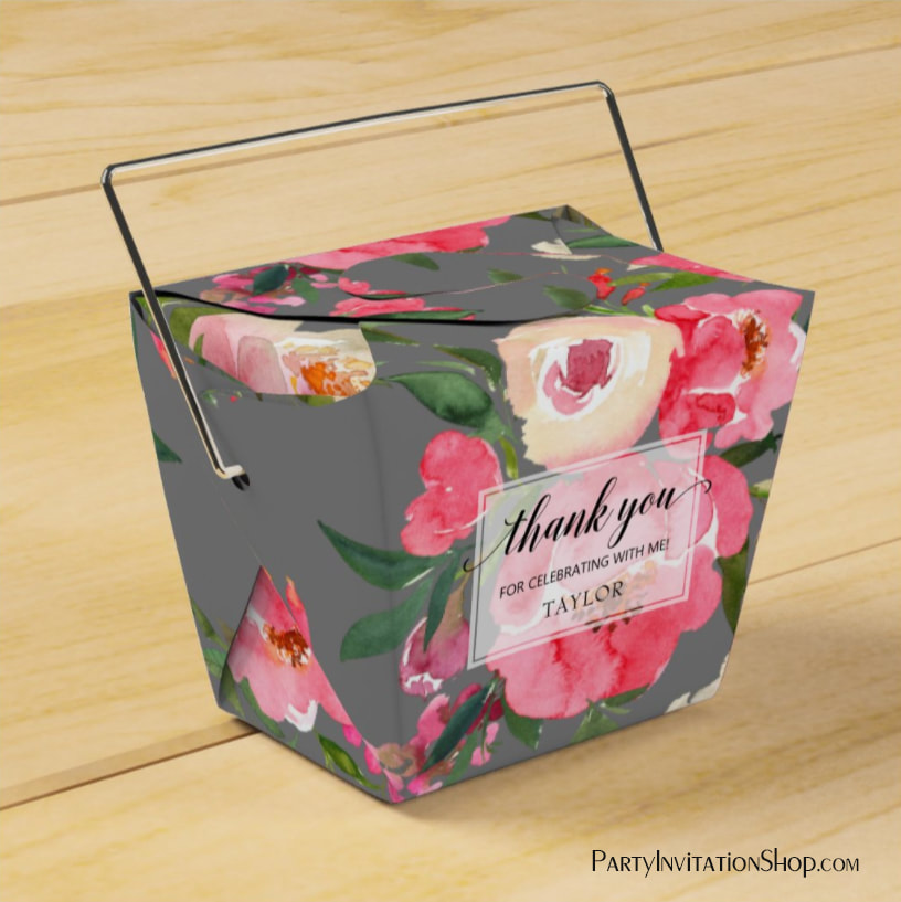 Peonies Flowers on Gray Takeout Favor Box