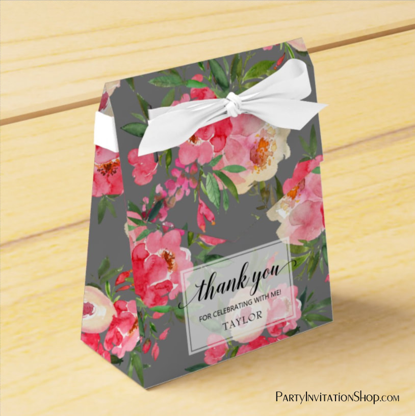 Peonies Flowers on Gray Tent Favor Box